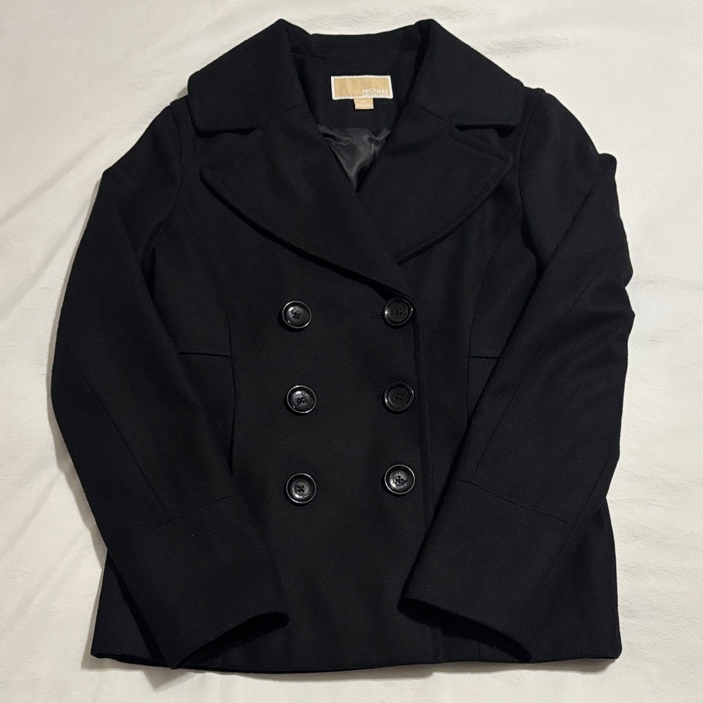 MICHAEL Michael Kors Women's Black Double-Breasted Pea Coat